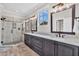 Modern bathroom with dual sinks and tiled walk-in shower at 4162 Ten Shillings Way, Hollywood, SC 29470