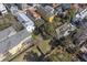 An aerial view of a vibrant neighborhood showcases various architectural styles and lush greenery, offering a glimpse into community living at 53 America St, Charleston, SC 29403