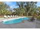 A backyard swimming pool is surrounded by lush green foliage and lounge chairs at 8834 Palmetto Rd, Edisto Island, SC 29438