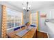 A bright eat-in kitchen featuring modern curtains and light fixture at 1236 Lakefront Dr, Charleston, SC 29412