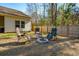 Outdoor fire pit in landscaped backyard, surrounded by comfortable seating and a wooden fence at 1601 Thin Pine Dr, Johns Island, SC 29455