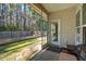 Covered patio area with a view of a grass-filled fenced backyard with a wooded perimeter at 1601 Thin Pine Dr, Johns Island, SC 29455
