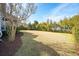 Spacious backyard with a large green lawn surrounded by trees, mulch, and shrubs at 2972 Riverwood Dr, Mount Pleasant, SC 29466