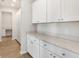 Well-organized pantry boasts ample cabinet space, a stone countertop, and hardwood flooring, offering practical storage at 330 Pine Crest View Dr, Summerville, SC 29486