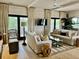 Cozy living room with plush sofas, a ceiling fan, and views of the porch and backyard at 7753 Blue House Ln, Edisto Island, SC 29438