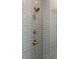 Close-up of shower with subway tile and brushed gold fixtures at 806 Jungle Rd, Edisto Island, SC 29438