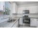 Modern kitchen features white cabinets, stainless steel appliances, and granite countertops at 9207 Bowen Corner Ave, Hanahan, SC 29410