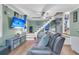 Comfortable living room with a TV screen, staircase, and green walls at 106 Two Wood Ct, Summerville, SC 29483