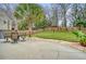 Backyard patio with furniture, well maintained lawn, privacy fence and landscaping at 222 Medford Dr, Summerville, SC 29485