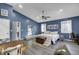 Beautiful main bedroom with blue walls, wood-look flooring, and abundant natural light at 223 Fox Field Rd, Walterboro, SC 29488