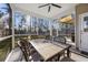 Relax on this screened patio featuring an outdoor dining set at 341 Iveson Rd, Summerville, SC 29486