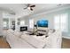 Spacious living room boasts a modern fireplace, stylish furniture, and abundant natural light at 520 Sanders Farm Ln, Wando, SC 29492