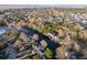 Expansive aerial shot of a waterfront property nestled among lush greenery and neighboring homes at 810 Harbor Place Dr, Charleston, SC 29412