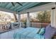 Cozy screened-in porch features a bed with bright pillows and view of the waterfront at 810 Harbor Place Dr, Charleston, SC 29412