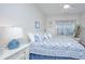 Bedroom features hardwood floors, white walls, and a matching bedspread in blue floral pattern at 1025 Riverland Woods Pl # 801, Charleston, SC 29412