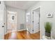 Hallway featuring hardwood floors, with doorways to other rooms and a decorative plant at 1079 Lockhart St, North Charleston, SC 29405