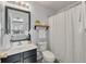Bathroom featuring a vanity sink with a dark counter and a shower with curtain at 138 Taylor Cir, Goose Creek, SC 29445