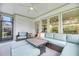 Inviting screened porch with stylish furniture, ceiling fan, and a view of the outdoors at 3109 Hugh Bennett Dr, Johns Island, SC 29455