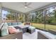 Relaxing screened porch with comfortable seating, a ceiling fan, and views of the backyard at 3109 Hugh Bennett Dr, Johns Island, SC 29455