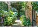 Lush garden path alongside a brick house, featuring vibrant greenery and creating a serene outdoor space at 41 Tradd St, Charleston, SC 29401