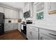 Modern kitchen features stainless steel appliances, gray cabinets, and white countertops at 591 Mclernon Trace, Johns Island, SC 29455
