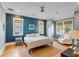 Bright bedroom featuring a blue accent wall, ample natural light, and a comfortable seating area at 668 Ferry St, Mount Pleasant, SC 29464