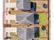 Aerial view showing property lines of backyard space with patio, lawn, landscaping, and fencing at 743 Redbud Ln, Summerville, SC 29486