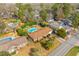 Aerial view of the single-story brick home with a pool and mature landscaping at 1060 Yeamans Hall Rd, Hanahan, SC 29410