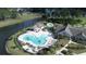 Overhead view of community pool area featuring a splash pad, beach entry, and covered seating at 125 Leeward Landing, Summerville, SC 29486