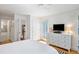 Bright bedroom with white walls, hardwood floors, ensuite bathroom and private balcony at 15 Menotti St, Charleston, SC 29401