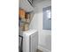 Laundry room with modern appliances and convenient storage shelving and electrical panel at 150 Bee St # 312, Charleston, SC 29401