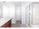Bathroom with vanity and glass shower; features neutral colors at 1749 Towne St, Johns Island, SC 29455