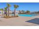 Community pool area featuring palm trees and comfortable lounge space, perfect for relaxation and recreation at 215 Shortmarsh St, Summerville, SC 29486