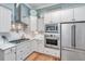Updated kitchen features stainless steel appliances, white cabinets and granite countertops at 225 Camber Rd, Huger, SC 29450