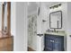 Modern bathroom featuring a vanity with granite countertop and a shower with decorative curtain at 2745 Oak Manor Dr, Mount Pleasant, SC 29466