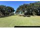 Wide backyard featuring meticulously manicured green lawn and mature oak trees at 3398 Freeman Hill Rd, Johns Island, SC 29455