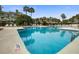Sparkling community pool with palm trees, lounge chairs, and beautiful condo buildings at 7000 Palmetto Dr # 5A, Isle of Palms, SC 29451