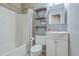 Bathroom featuring a shower with tub and a floral shower curtain, complemented by a sink and toilet at 114 Merrimack Blvd, Moncks Corner, SC 29461