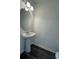 Elegant powder room featuring a pedestal sink, stylish mirror, and modern fixtures at 1703 Scarlett Maple St, Summerville, SC 29486