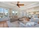 Bright living room featuring hardwood floors, fireplace, lots of windows, and views to the backyard at 3030 Marshall Blvd, Sullivans Island, SC 29482