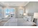 Bright bedroom with plantation shutters, a door to the balcony, and water views at 3030 Marshall Blvd, Sullivans Island, SC 29482