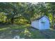 Backyard featuring a storage shed and a large, mature shade tree on a well-maintained lawn at 318 Hollywood Dr, Charleston, SC 29407