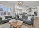 Open-concept living room showcasing gray sofas, a wood coffee table, and view to the kitchen and dining area at 3920 Maidstone Dr, Mount Pleasant, SC 29466
