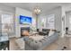 Bright living room with gray sofas, fireplace, and a TV above the mantel creating a cozy and inviting atmosphere at 3920 Maidstone Dr, Mount Pleasant, SC 29466