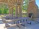 Community pavilion featuring a brick fireplace, multiple picnic tables, and a covered dining area for residents to enjoy at 3920 Maidstone Dr, Mount Pleasant, SC 29466
