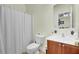 Functional bathroom featuring a toilet, vanity, and a shower with curtain at 4610 Palm View Cir, North Charleston, SC 29418