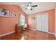 Charming bedroom with vaulted ceiling, wood floors, ample light, and double door closet at 5429 Roxbury Dr, North Charleston, SC 29418