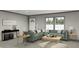 Comfortable living room with a plush green sectional sofa, stylish decor, and lots of natural light at 626 Dennis Ridge Rd, Bonneau, SC 29431
