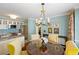 Dining room featuring a round table, chandelier, and colorful patterned curtains, adjacent to the kitchen at 108 Smith St # 108-C, Charleston, SC 29403