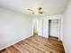 Bright bedroom features hardwood floors, ceiling fan and closet at 112 Mansfield Blvd, North Charleston, SC 29418